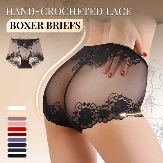 🧶 Women's Hand-Crocheted Lace High-Rise Boxer Briefs – Breathable, Vintage Style & Comfortable Fit 🌸