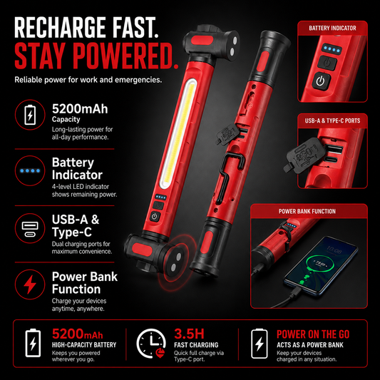 Rechargeable LED Work Light – 3000LM Magnetic Portable Shop Light with 360° Rotation & Power Bank Function 🔦