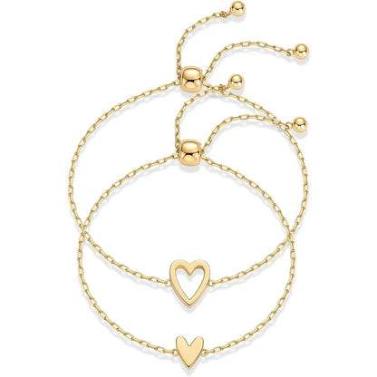 14K Gold Plated Adjustable Matching Bracelets for Women – Heart Charm and BFF Friendship Styles