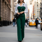 Women's Elegant Striped V-Neck Blouse & Wide-Leg Trouser Set