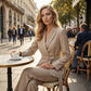 Women's Elegant Tie-Waist Blazer and Wide-Leg Pants Suit Set